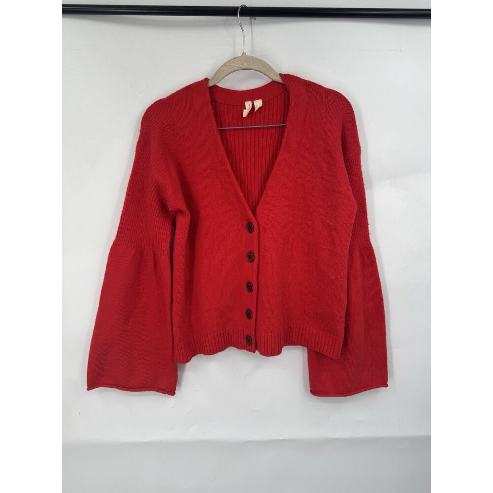 Moth By Anthropologie Bell Sleeve Cardigan Women Small Red Preppy Romantic - Picture 2 of 11